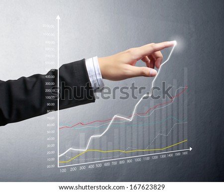 businessman with financial symbols coming from hand 