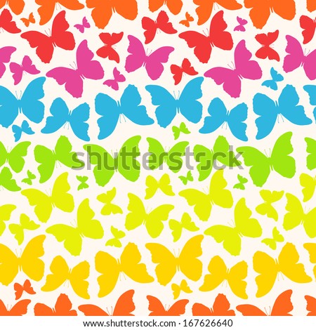 Vector seamless pattern with colorful rainbow butterflies