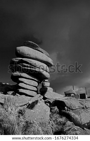 The Cheesewring, Bodmin Moor Cornwall UK, this granite tor is a natural weathered formation and is about 7 metres high.
