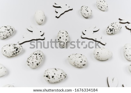 Happy Easter concept. Preparation for holiday. Composition of eggs on white