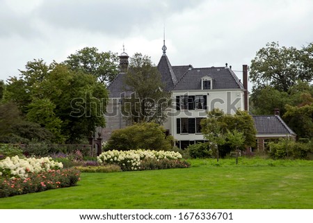 Landscape at garden and house of estate Singraven in Denekamp, Netherlands.