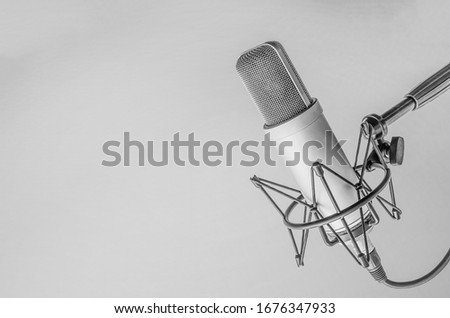 background with a professional microphone and copy space