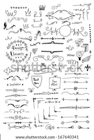 Hand drawn set of design elements Royalty-Free Stock Photo #167640341