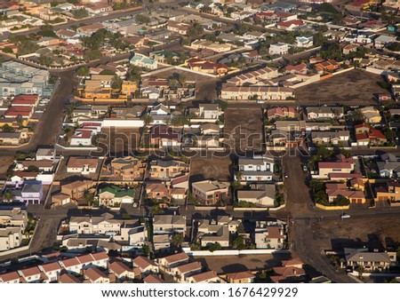 Aerial picture of the city of Swakopmund in western Namibia during summer