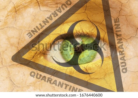 Coronavirus global Pandemic outbreak and quarantine concept. Creative composite of cracked woman skin with biohazard symbol, with the text Quarantane . 