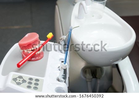 Different dental instruments and tools in a dentists office, dentist tools
