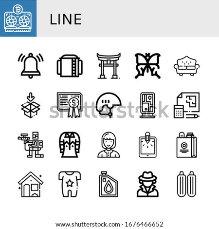 line icon set. Collection of Vga, Notification, Storage tank, Torii, Butterfly, Sofa, Packaging, Certificate, Helmet, Guidepost, Blueprint, Paintball, Shirt, Technician icons