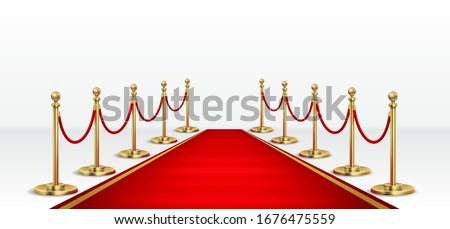 Realistic Detailed 3d Red Event Carpet and Barrier Rope Luxury Vip Concept. Vector illustration of Exclusive Enter