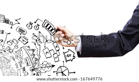 Close up of businessman hand drawing sketches