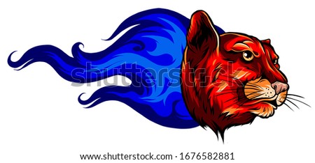 fierce panther head among fire flames blazing leopard vector profile design