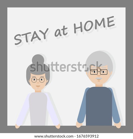 "Stay at home" elderly couple vector illustration