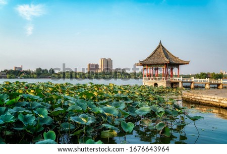 Ancient architectural landscape of Daming Lake Park in Jinan

 Royalty-Free Stock Photo #1676643964