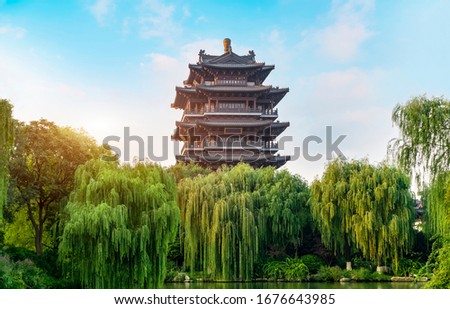 Ancient architectural landscape of Daming Lake Park in Jinan

 Royalty-Free Stock Photo #1676643985