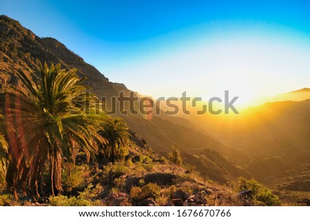 sunset in mountains, photo picture digital image