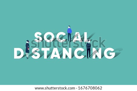 Social distancing concept people standing away to prevent COVID-19 coronavirus disease vector illustration Royalty-Free Stock Photo #1676708062