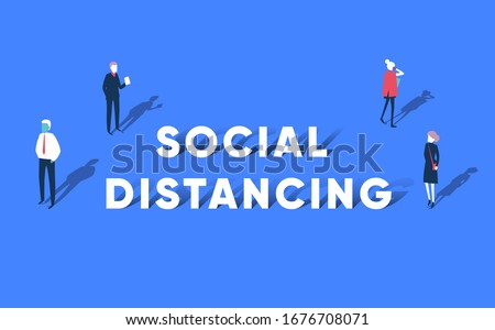 Social distancing concept people standing away to prevent COVID-19 coronavirus disease vector illustration Royalty-Free Stock Photo #1676708071