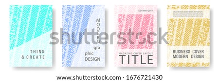 Cover page design templates set. Minimal brochure layouts. Trendy abstract cover pages. Pink turquoise blue grunge texture backgrounds. Stylish posters.