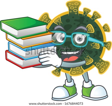 A hard-working student in new coronavirus cartoon design with book