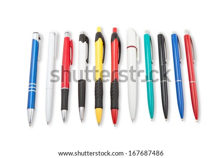 set of colored pens isolated on white background