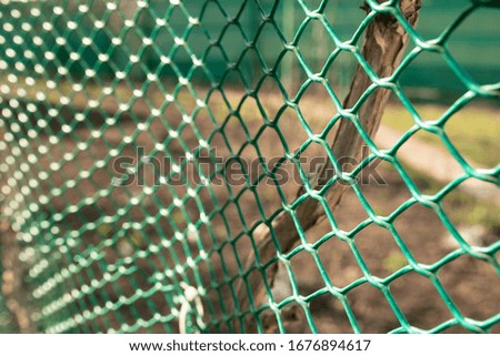 Garden net close up. Spring is the time of gardening. Background. Roll of a green metal grid close up.