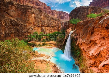 Havasu Falls, waterfalls in the Grand Canyon, Arizona Royalty-Free Stock Photo #167691602