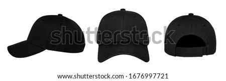 Blank baseball cap 3 view color black on white background
