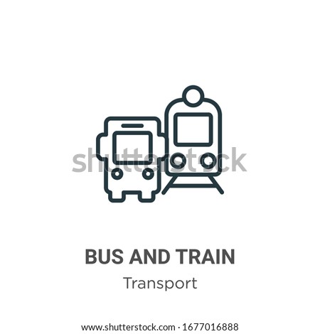 Bus and train outline vector icon. Thin line black bus and train icon, flat vector simple element illustration from editable transport concept isolated stroke on white background