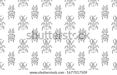 Danger Insect vector set. Web sign kit of line bugs. Beetle seamless pattern. Simple danger insect cartoon
