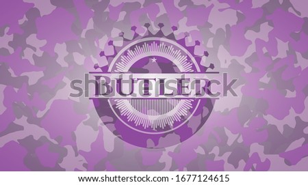 Butler pink and purple on camouflage texture. Vector Illustration. Detailed.