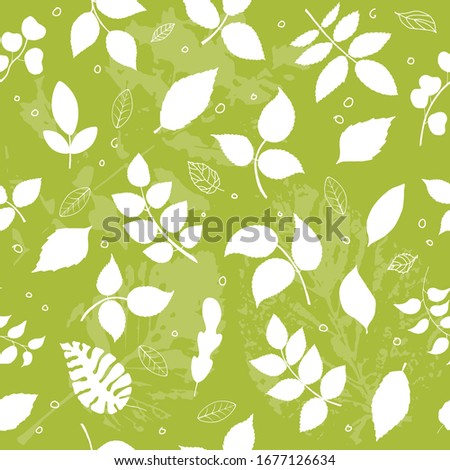 Seamless pattern of eucalyptus palm fern other tree, foliage natural branches, green leaves, herbs, tropical plants hand drawn. Vector fresh beauty rustic eco friendly background on white.Illustration