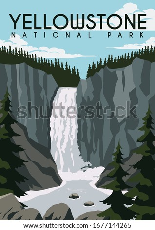 Yellowstone Vector Illustration Background. Travel to Yellowstone National Park United State of America. Flat Cartoon Vector Illustration in Colored Style. Royalty-Free Stock Photo #1677144265