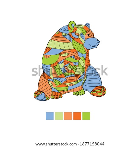 Highly detailed abstract Bear  illustration. Animal patterns with hand-drawn doodle waves and lines. Vector illustration in bright colors