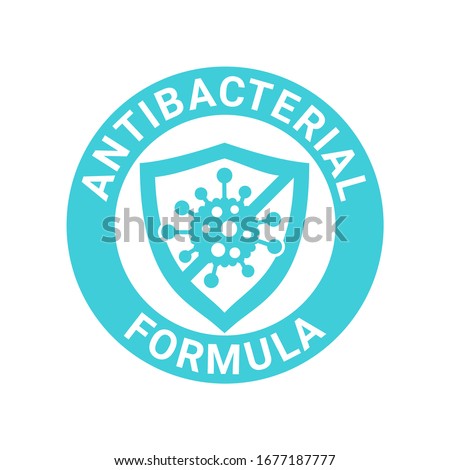 Antibacterial formula stamp - shield with crossed bacteries inside - vector isolated sign for antiseptic cosmetics and medical pharmaceutical products Royalty-Free Stock Photo #1677187777
