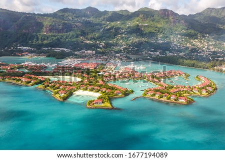 Seychelles Eden Island beach Mahé Mahe vacation paradise sea ocean aerial photo view travel