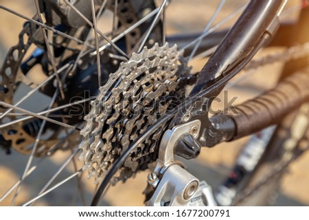Gear bike parts. Toothed cassette on a bicycle.