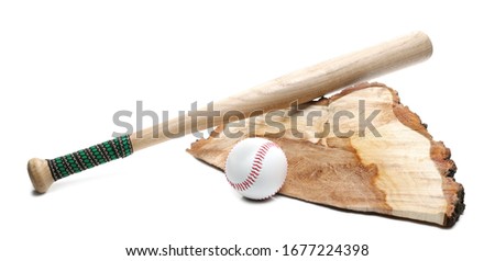 Baseball and wooden bat isolated on white background