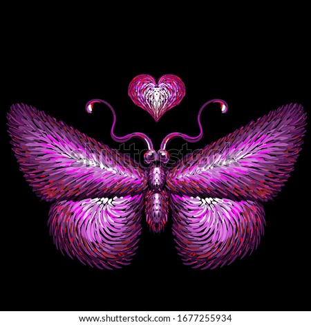 The Vector logo butterfly for tattoo or T-shirt design or outwear.  Cute print style butterfly background. This hand drawing is for black fabric or canvas. 