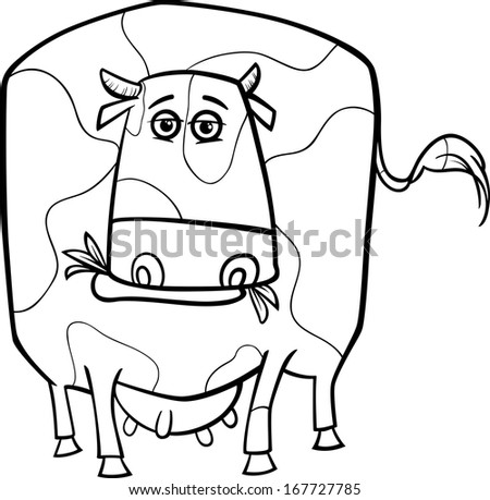 Black and White Cartoon Vector Illustration of Funny Spotted Cow Farm Animal for Coloring Book
