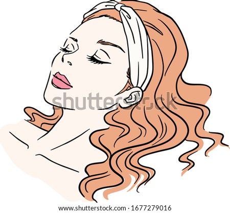 A woman lays down to receive skin care treatment. Digitally hand drawn vector illustration.