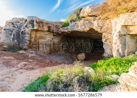 Cyclops Cave, located at the Konnos Bay in Agia Napa, Cyprus Royalty-Free Stock Photo #1677286579