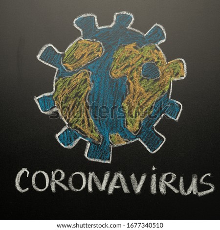 covid-19 The coronavirus is drawn in the form of a virus planet. Signed as a coronavirus, Concept of global epidemic, pandemic.