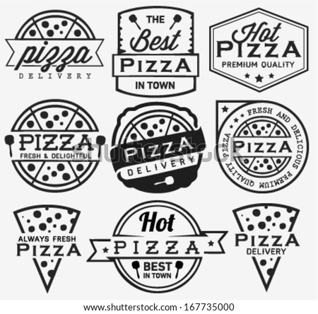 Collection of Pizza Labels and Badges in Vintage Style