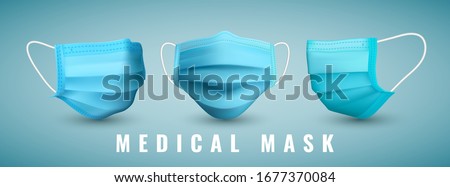 Realistic medical face mask. Details 3d medical mask. Vector illustration. Royalty-Free Stock Photo #1677370084