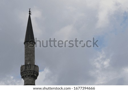 The silhouette of the only minaret belonging to the mosque in the center of Istanbul.