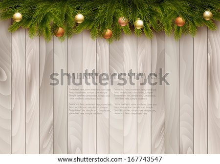 Christmas decoration on wooden background. Vector illustration.