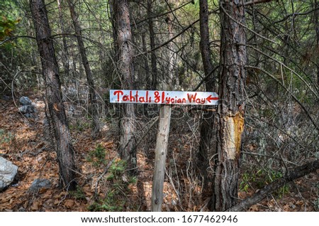 The pointer direction on the Lycian way and Tahtali mountain in Turkey