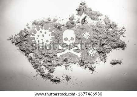 Coronavirus germ bacteria microorganism and death danger skull and bones as covid-19 death kill risk, lethal mortality rate danger, virus casualty healthcare percentage, mankind world epidemic Royalty-Free Stock Photo #1677466930