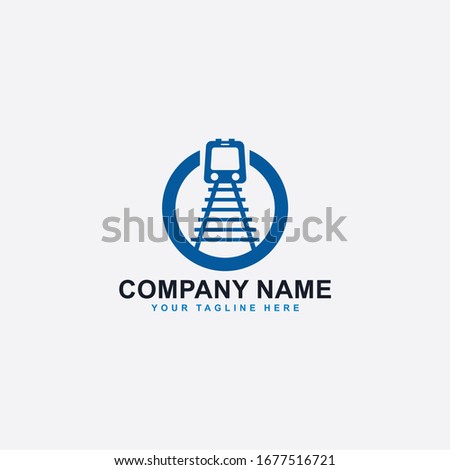 Train logo design vector. Railway illustration symbol. Railroad abstract sign. Blue transportation vector icon.