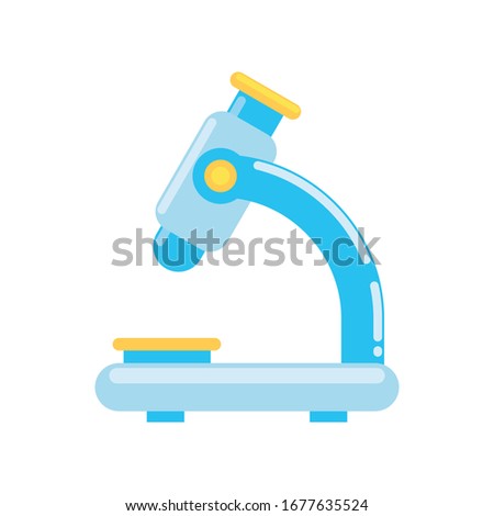 microscope vector illustration, flat design, blue and yellow color theme
