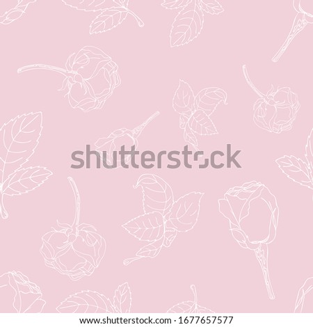 
Seamless pattern of flowers and leaves of roses on a pink background. Perfect for wallpaper, wrapping paper, textile, design.
